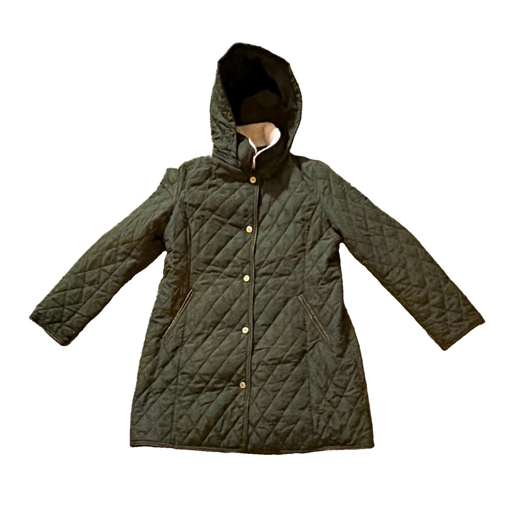 Lauren Ralph Lauren Women's Green Hooded Quilted Mid-Length Jacket Size L